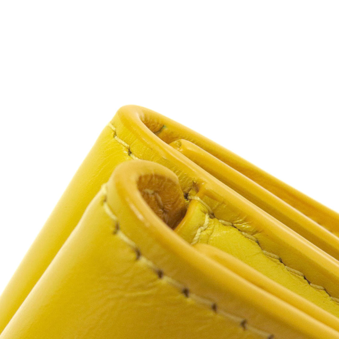 BALENCIAGA Bifold Wallet 529098 leather yellow logo Tri-fold Wallet Women Used Authentic