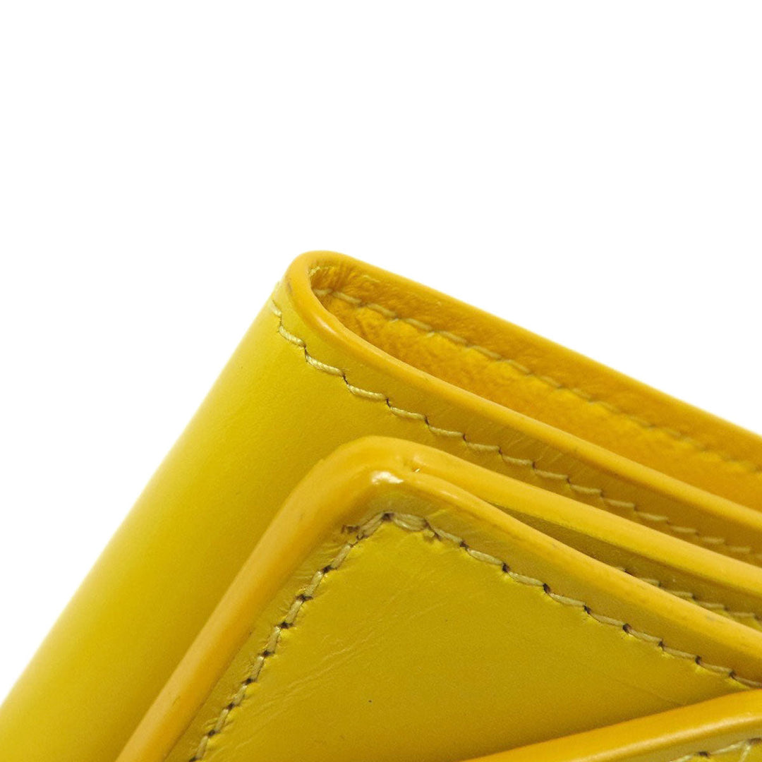 BALENCIAGA Bifold Wallet 529098 leather yellow logo Tri-fold Wallet Women Used Authentic