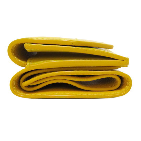BALENCIAGA Bifold Wallet 529098 leather yellow logo Tri-fold Wallet Women Used Authentic