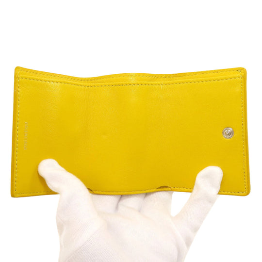 BALENCIAGA Bifold Wallet 529098 leather yellow logo Tri-fold Wallet Women Used Authentic
