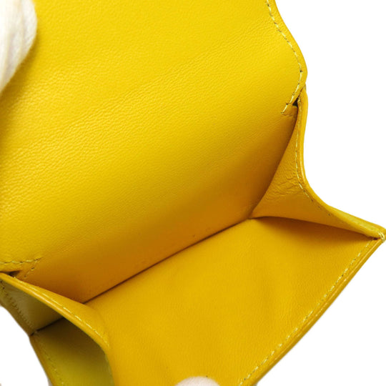 BALENCIAGA Bifold Wallet 529098 leather yellow logo Tri-fold Wallet Women Used Authentic