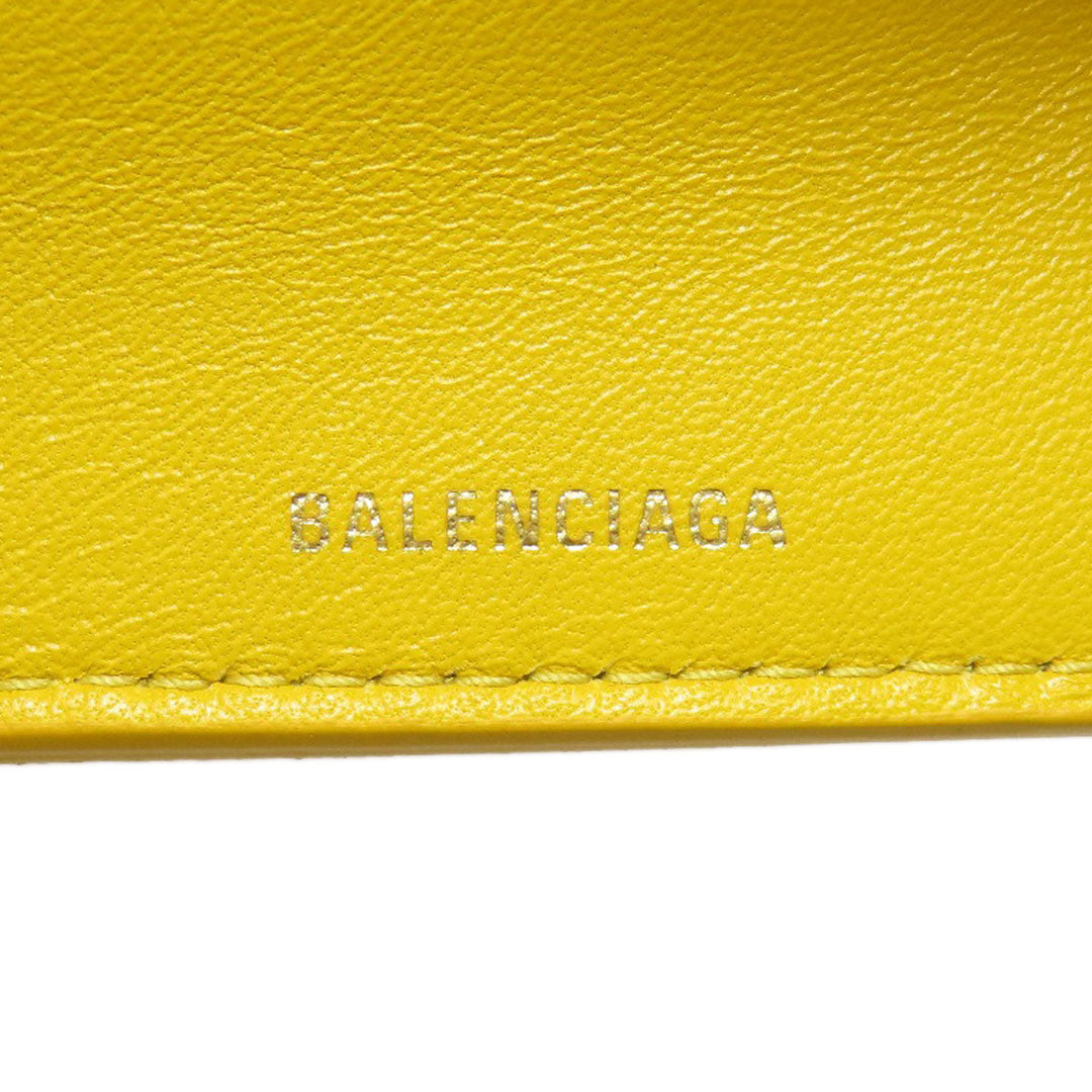BALENCIAGA Bifold Wallet 529098 leather yellow logo Tri-fold Wallet Women Used Authentic