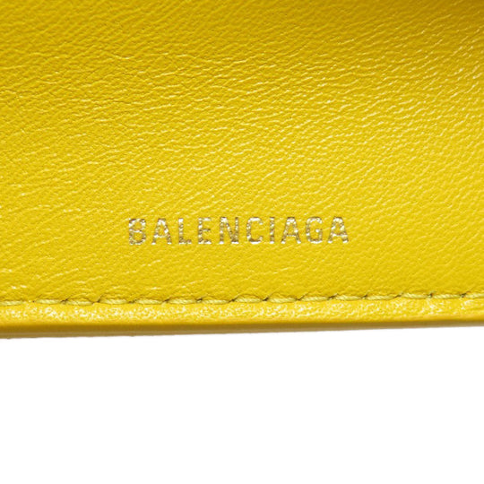 BALENCIAGA Bifold Wallet 529098 leather yellow logo Tri-fold Wallet Women Used Authentic