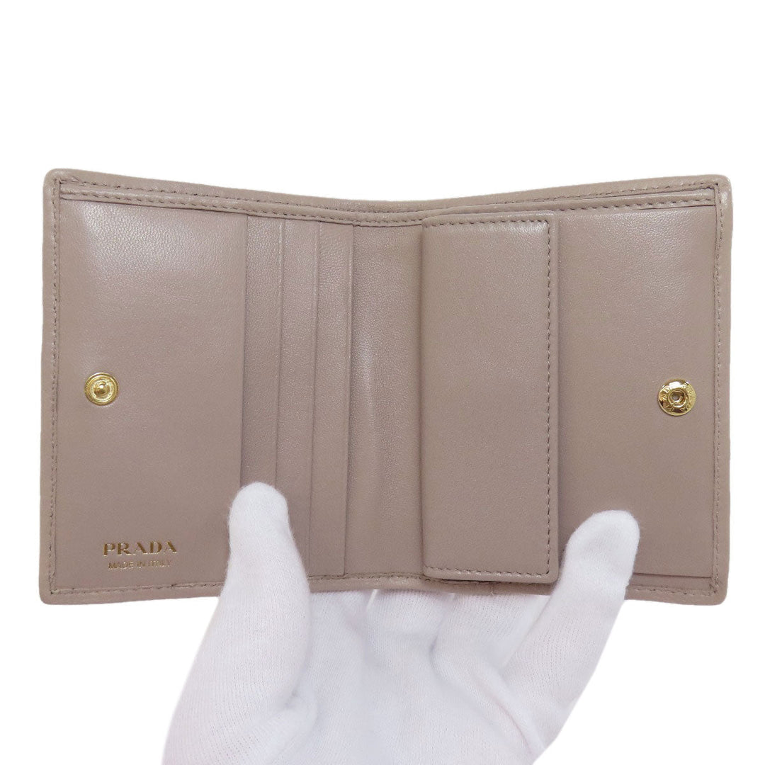 PRADA Bifold Wallet 1MV204 leather beige logoMetal