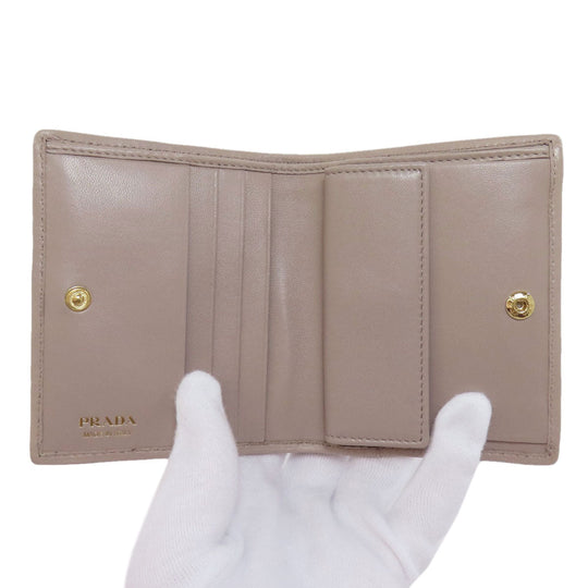 PRADA Bifold Wallet 1MV204 leather beige logoMetal