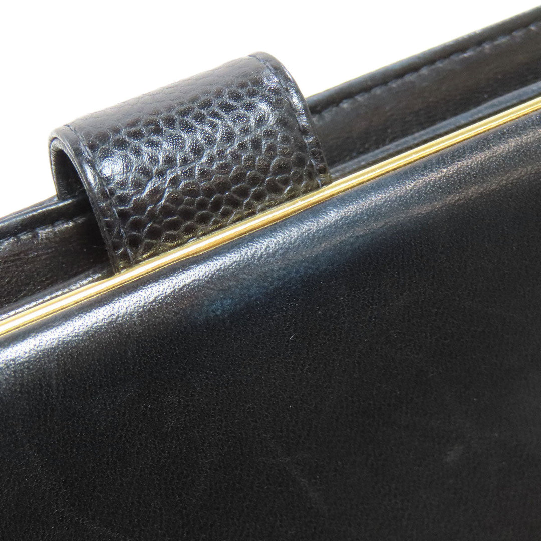 CHANEL Long Wallet Purse Grained Calfskin Skin black COCO Mark Gold Metal Women Used Authentic