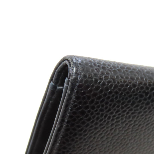 CHANEL Long Wallet Purse Grained Calfskin Skin black COCO Mark Gold Metal Women Used Authentic