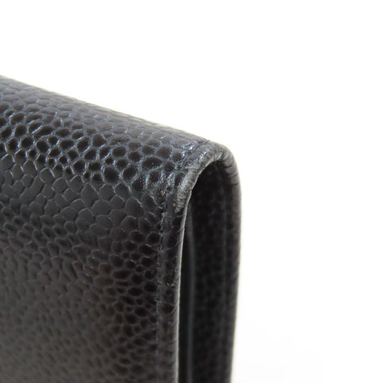 CHANEL Long Wallet Purse Grained Calfskin Skin black COCO Mark Gold Metal Women Used Authentic