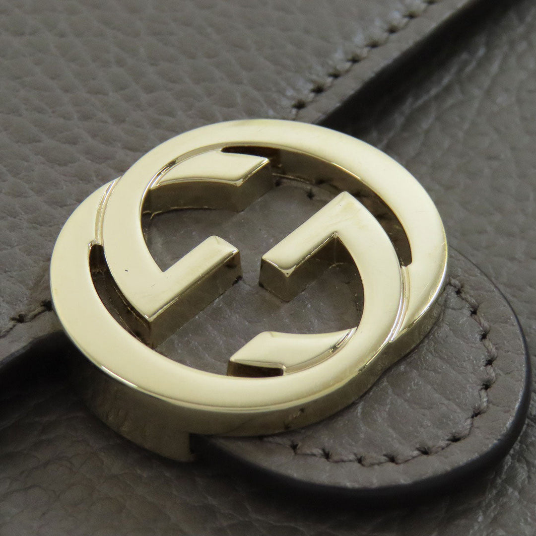 GUCCI Long Wallet Purse 510314 leather gray Outlet Chain Wallet Interlocking G Women Used Authentic