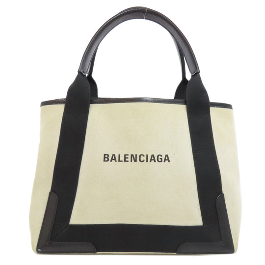 BALENCIAGA Handbag 339933 canvas white Navy kabas Women Used Authentic
