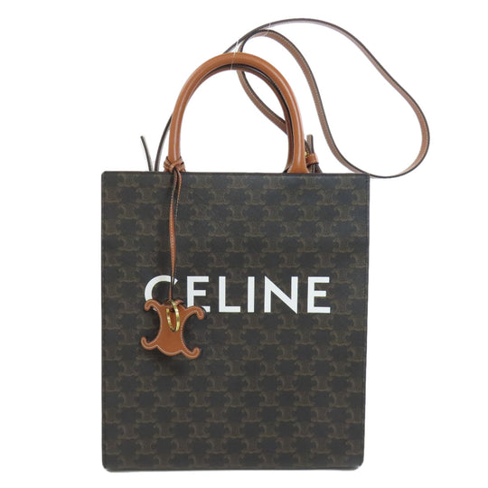 CELINE Handbag PVC Brown Vertical Cabas Triomphe 2WAY Women Used Authentic