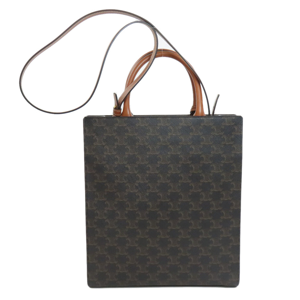 CELINE Handbag PVC Brown Vertical Cabas Triomphe 2WAY Women Used Authentic