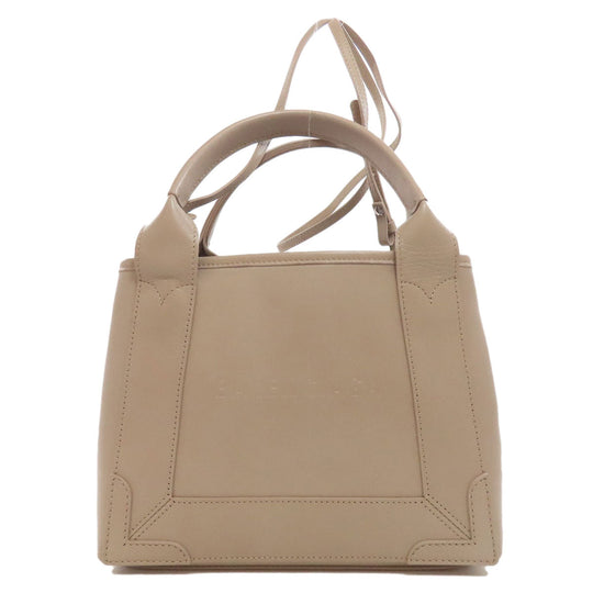 BALENCIAGA Handbag 390346 leather beige Navy Cabas XS 2WAY Women Used Authentic