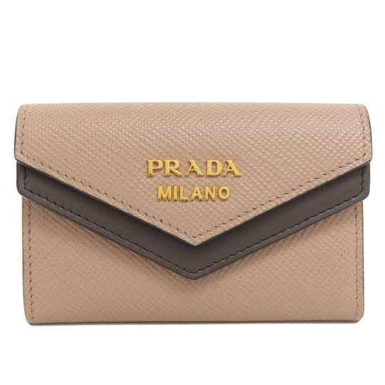 PRADA Bifold Wallet leather beige logo