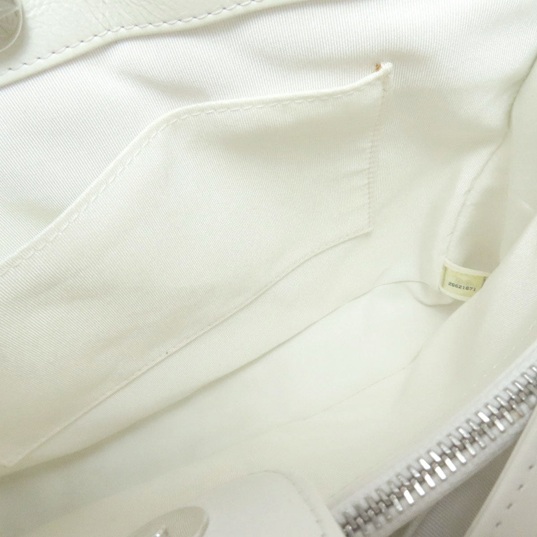 CHANEL Tote Bag lambskin white Chain Tote COCO Mark SilverMetal Women Used Authentic