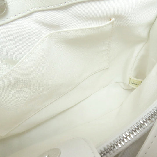 CHANEL Tote Bag lambskin white Chain Tote COCO Mark SilverMetal Women Used Authentic