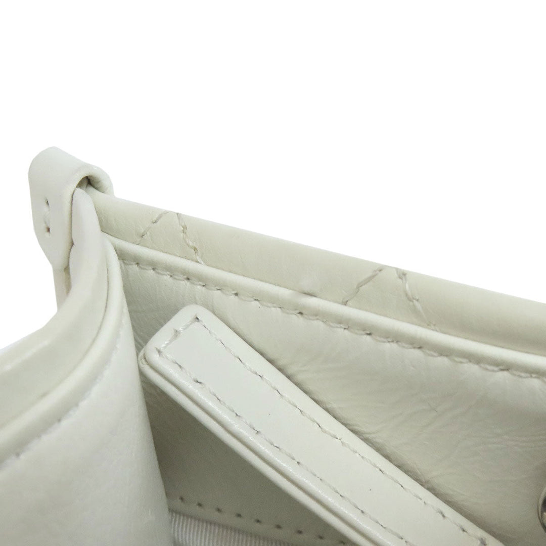 CHANEL Tote Bag lambskin white Chain Tote COCO Mark SilverMetal Women Used Authentic