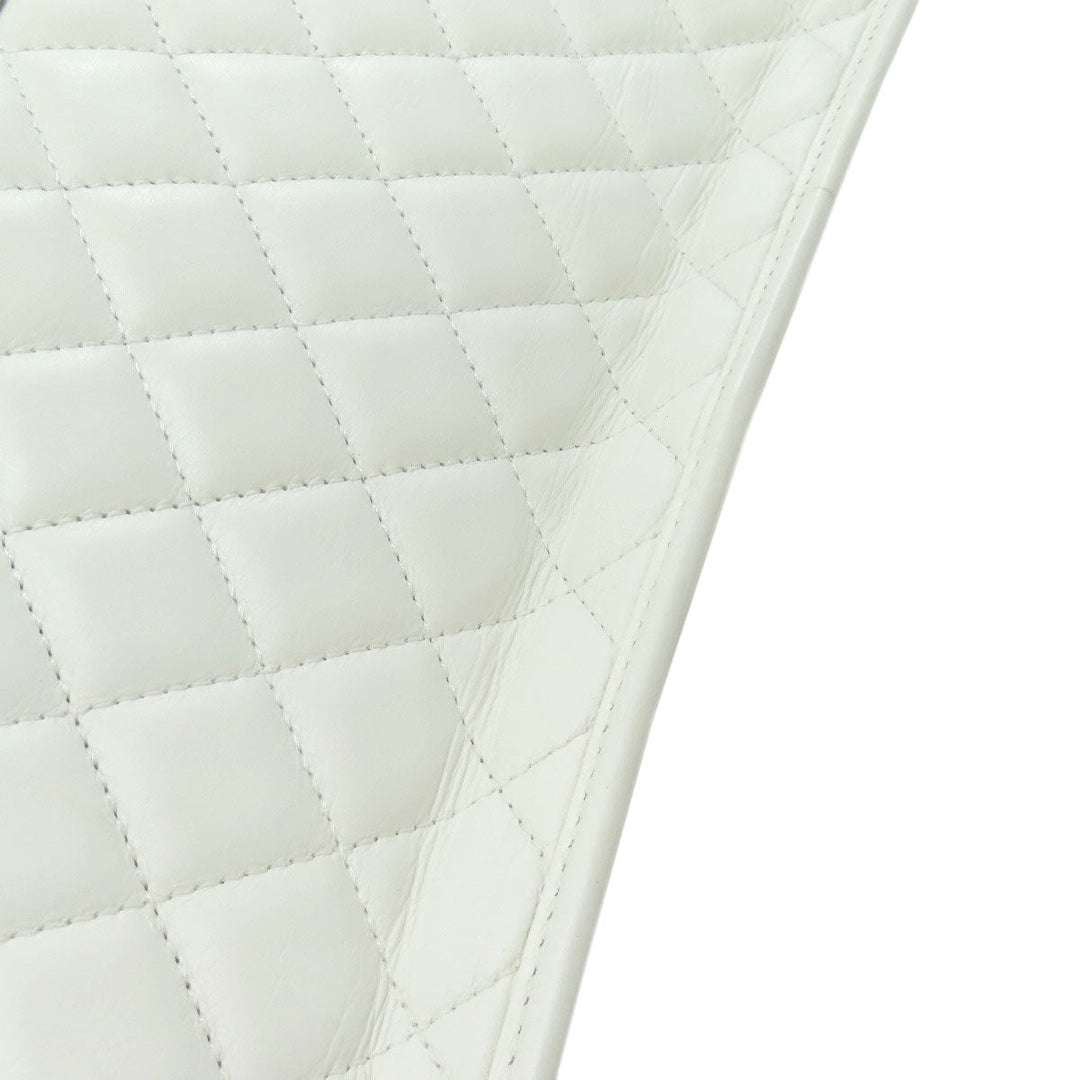 CHANEL Tote Bag lambskin white Chain Tote COCO Mark SilverMetal Women Used Authentic