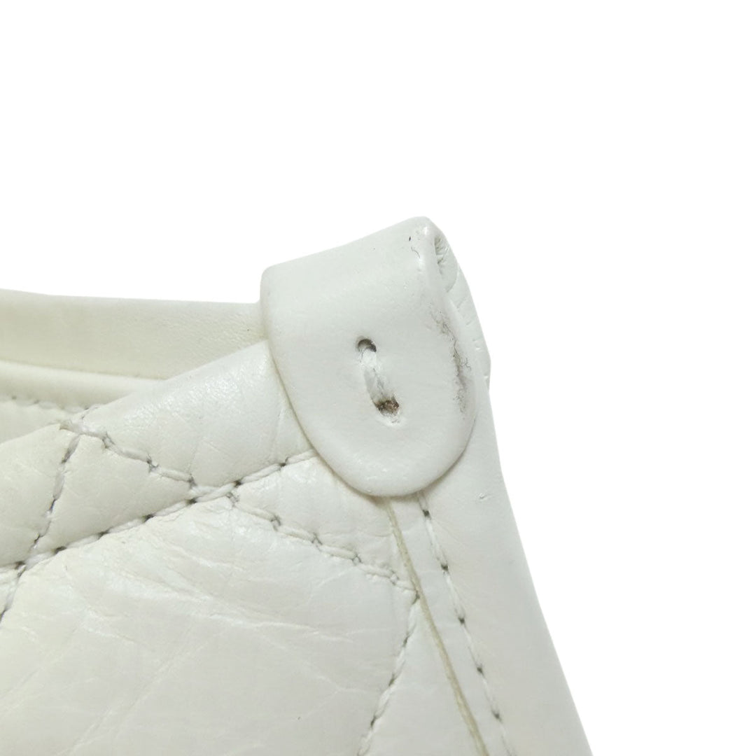 CHANEL Tote Bag lambskin white Chain Tote COCO Mark SilverMetal Women Used Authentic