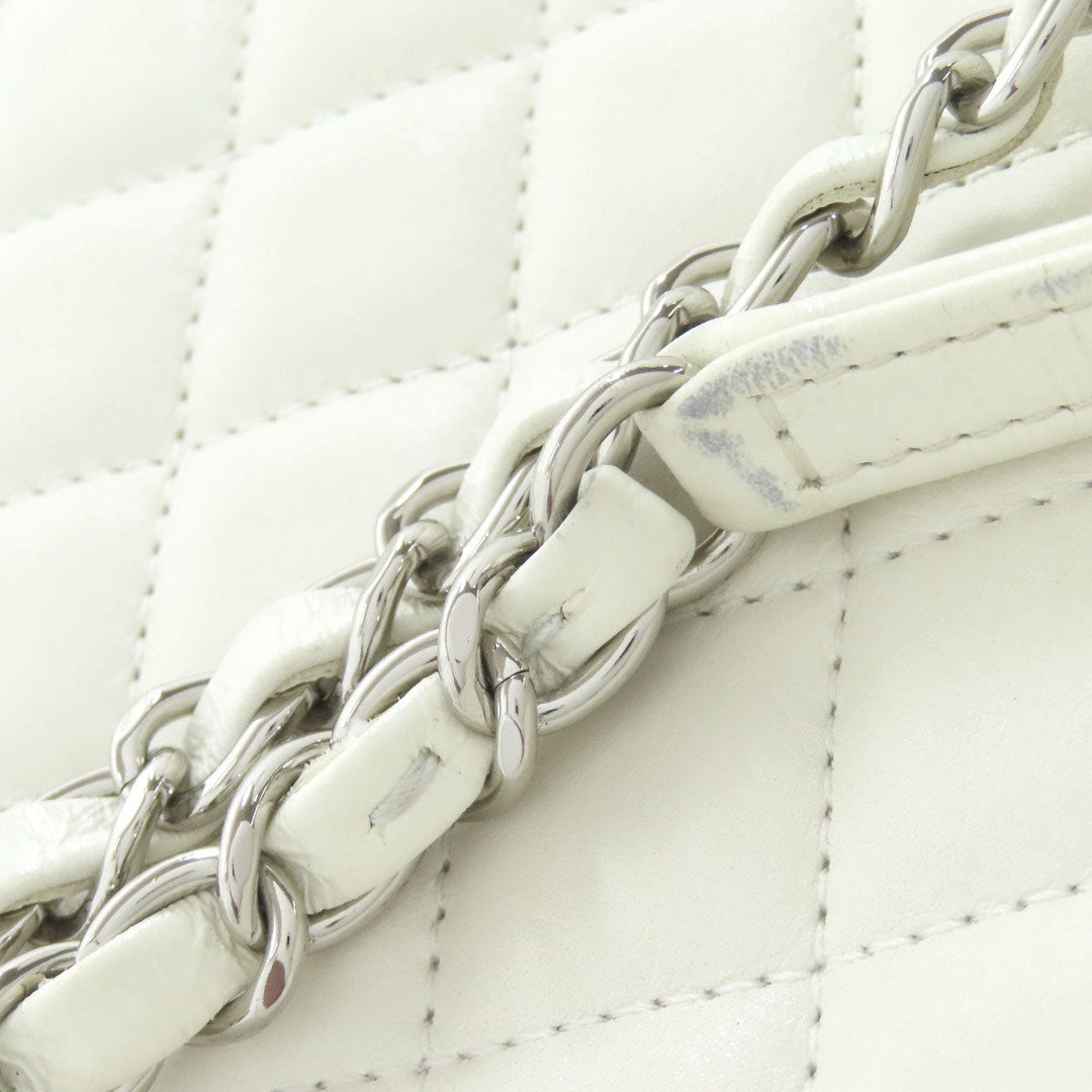 CHANEL Tote Bag lambskin white Chain Tote COCO Mark SilverMetal Women Used Authentic