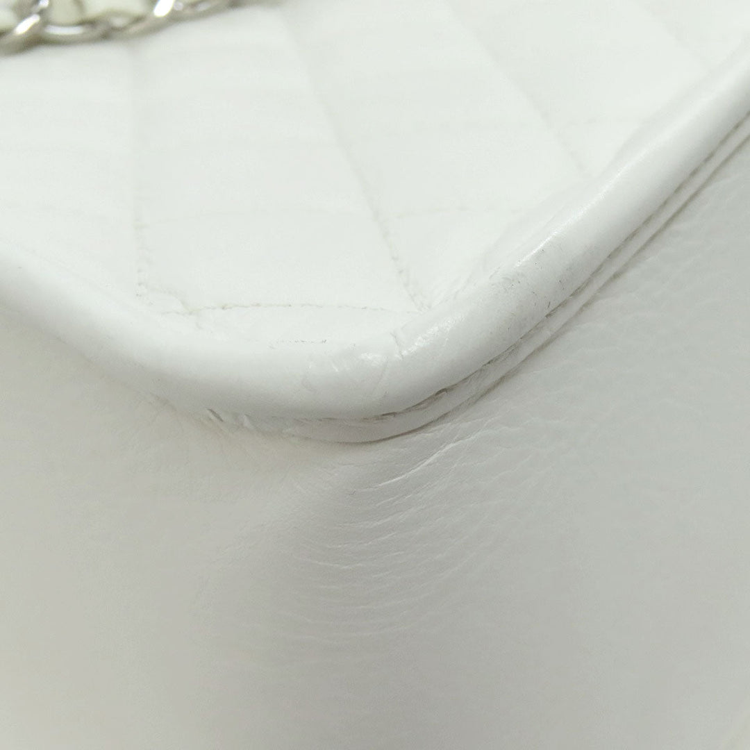 CHANEL Tote Bag lambskin white Chain Tote COCO Mark SilverMetal Women Used Authentic