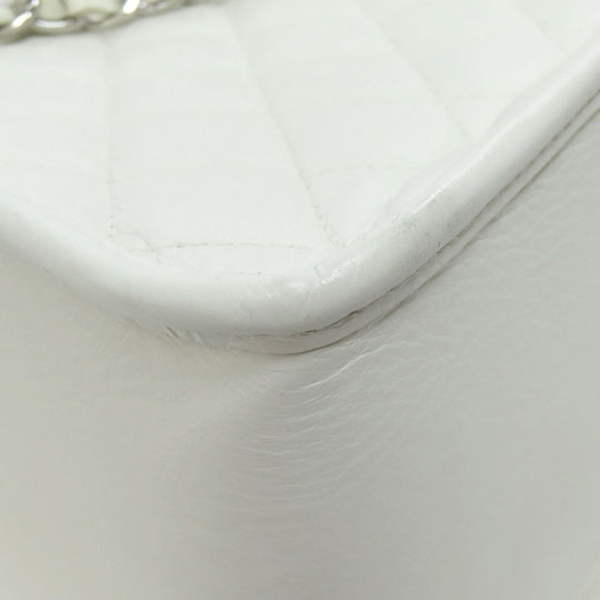 CHANEL Tote Bag lambskin white Chain Tote COCO Mark SilverMetal Women Used Authentic