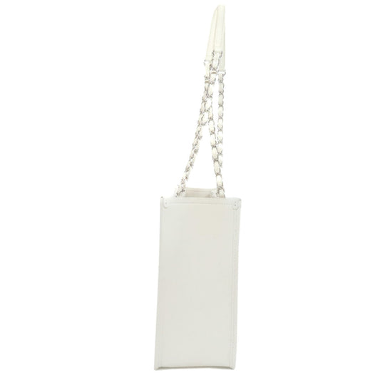 CHANEL Tote Bag lambskin white Chain Tote COCO Mark SilverMetal Women Used Authentic