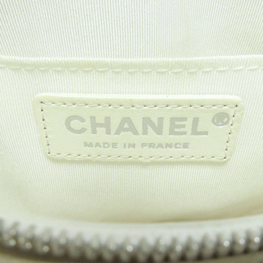 CHANEL Tote Bag lambskin white Chain Tote COCO Mark SilverMetal Women Used Authentic