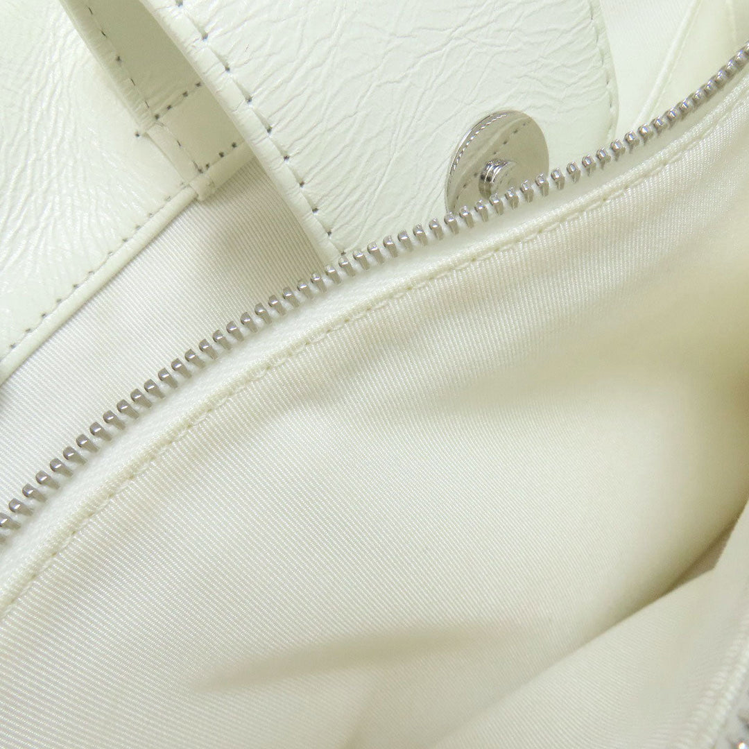 CHANEL Tote Bag lambskin white Chain Tote COCO Mark SilverMetal Women Used Authentic