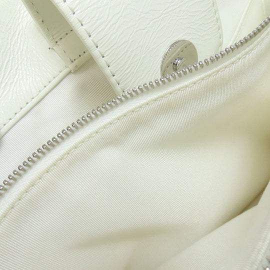 CHANEL Tote Bag lambskin white Chain Tote COCO Mark SilverMetal Women Used Authentic