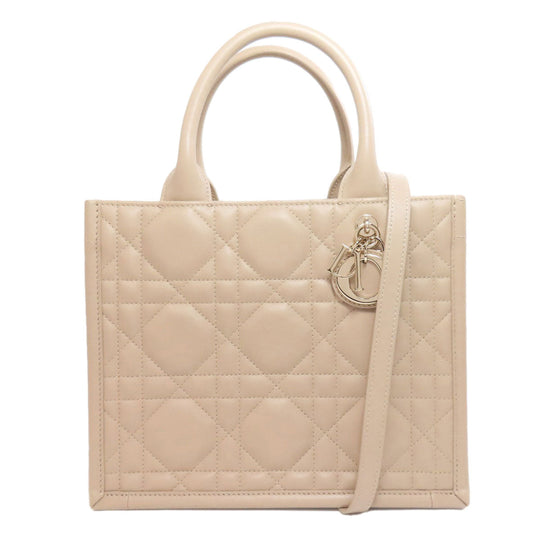 Christian Dior Tote Bag lambskin beige Lady Dior 2WAY Women Used Authentic