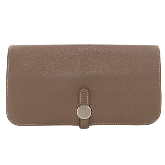 HERMES Long Wallet Purse Taurillon Clemence beige Dogon Long Etoupe SilverMetal