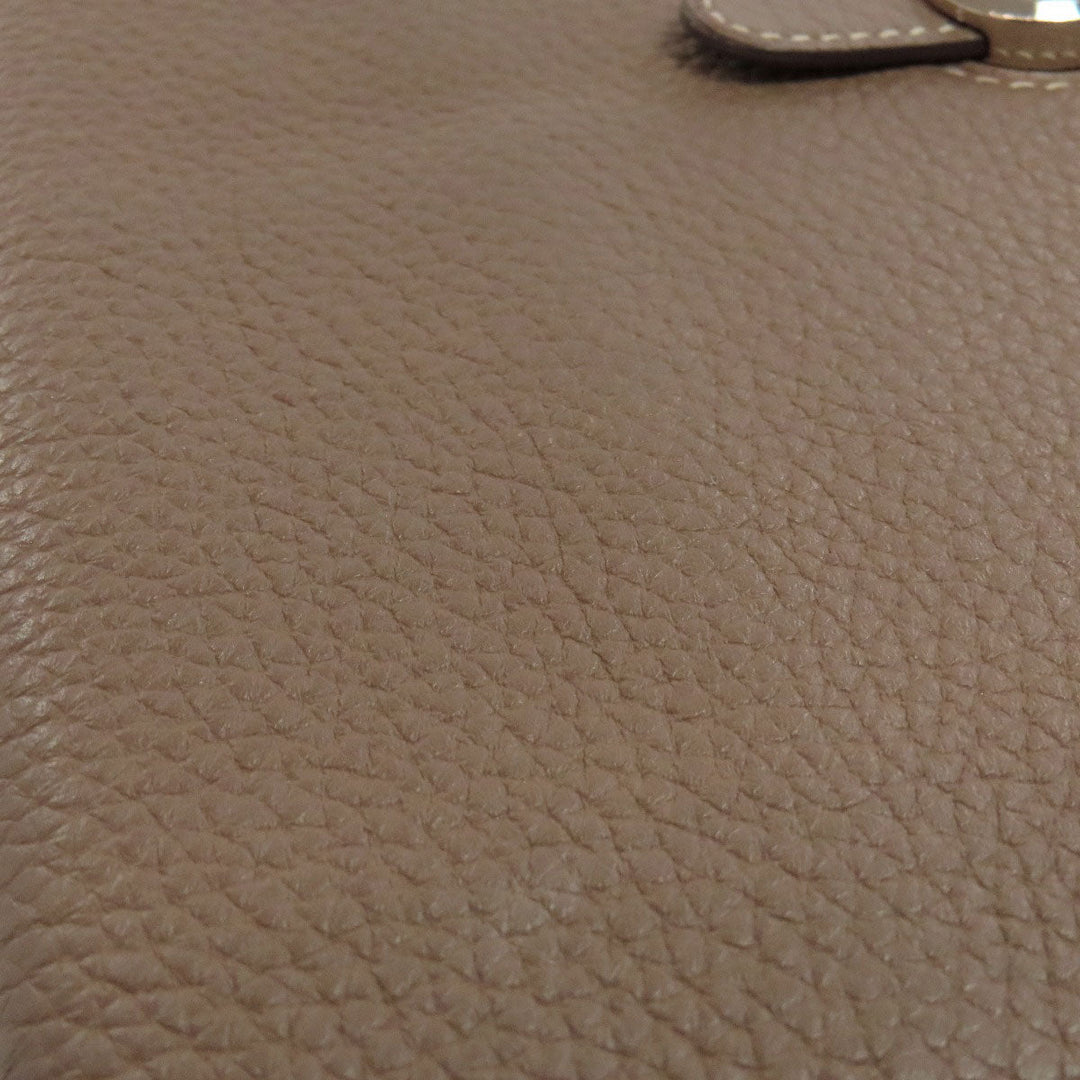 HERMES Long Wallet Purse Taurillon Clemence beige Dogon Long Etoupe SilverMetal