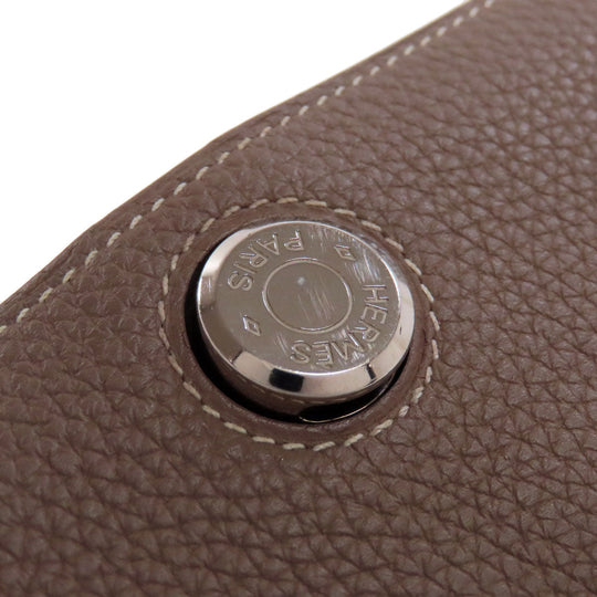 HERMES Long Wallet Purse Taurillon Clemence beige Dogon Long Etoupe SilverMetal