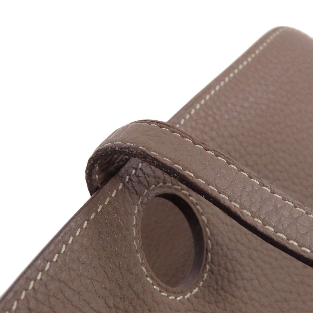 HERMES Long Wallet Purse Taurillon Clemence beige Dogon Long Etoupe SilverMetal