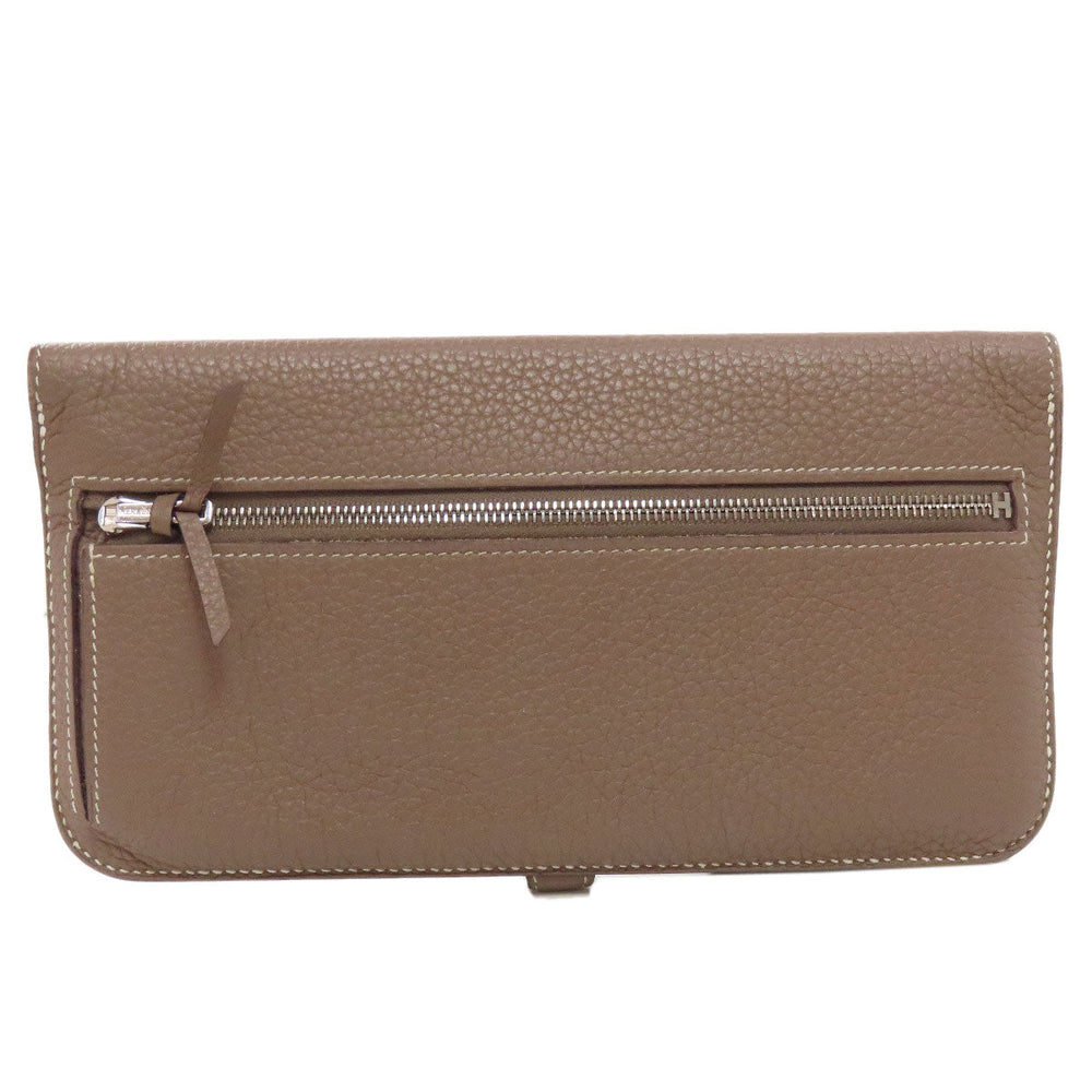 HERMES Long Wallet Purse Taurillon Clemence beige Dogon Long Etoupe SilverMetal
