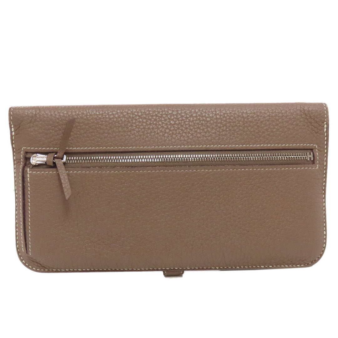 HERMES Long Wallet Purse Taurillon Clemence beige Dogon Long Etoupe SilverMetal