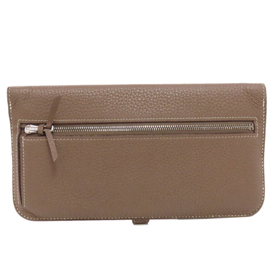 HERMES Long Wallet Purse Taurillon Clemence beige Dogon Long Etoupe SilverMetal