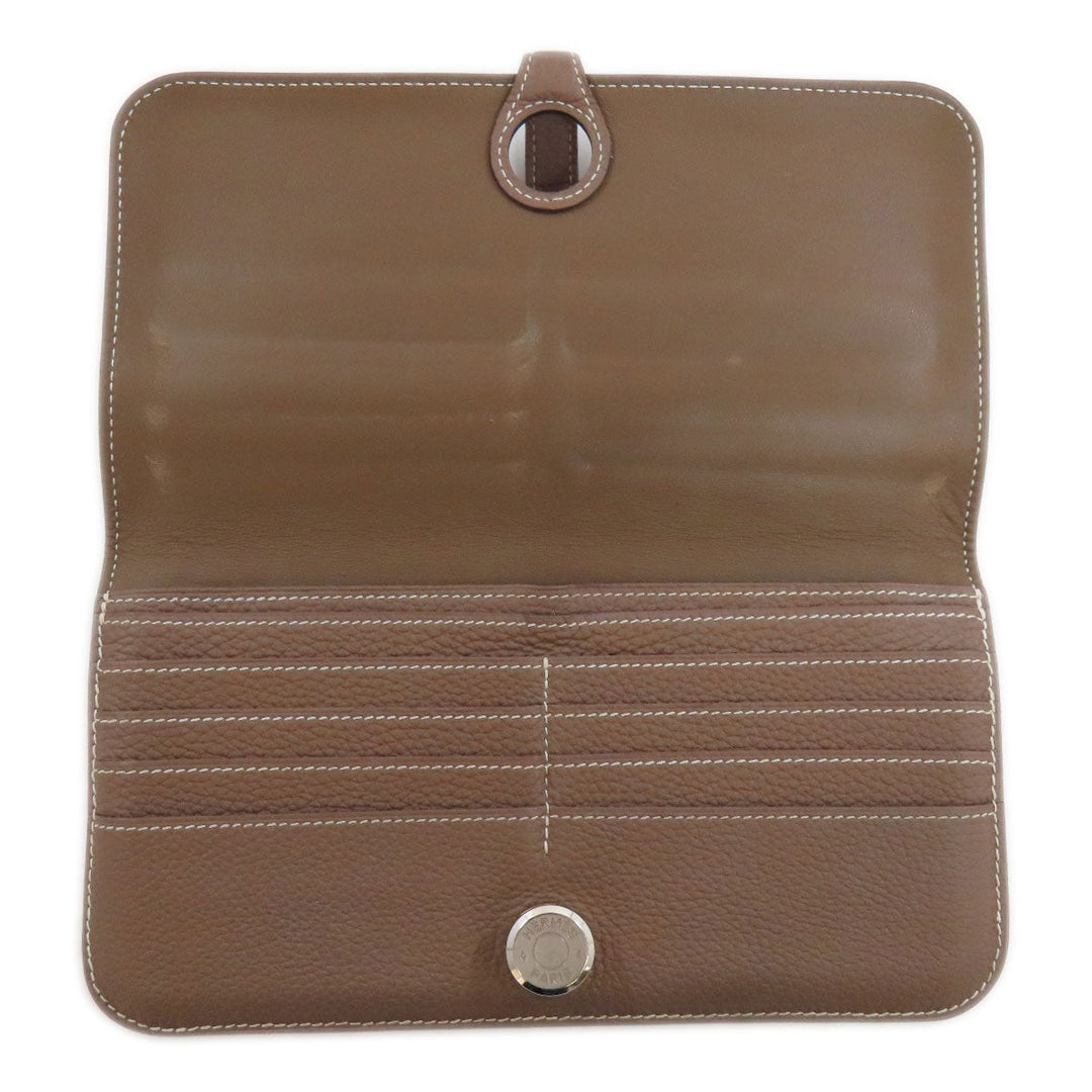 HERMES Long Wallet Purse Taurillon Clemence beige Dogon Long Etoupe SilverMetal