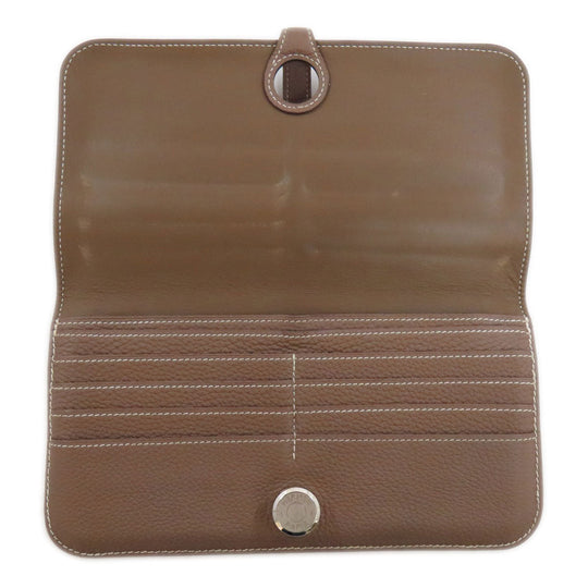 HERMES Long Wallet Purse Taurillon Clemence beige Dogon Long Etoupe SilverMetal
