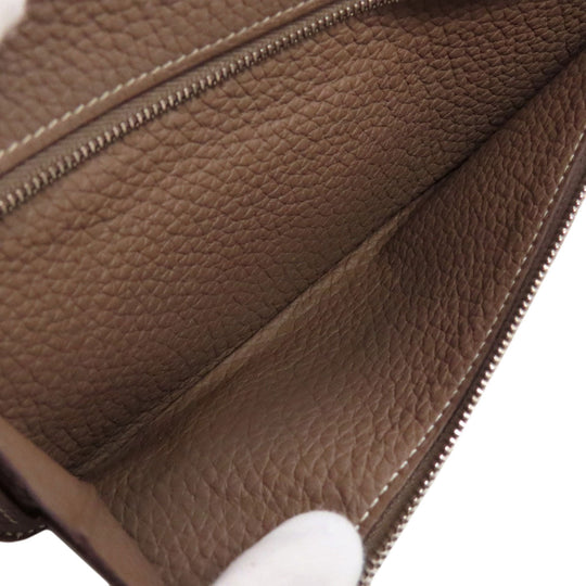 HERMES Long Wallet Purse Taurillon Clemence beige Dogon Long Etoupe SilverMetal