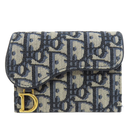 Christian Dior Card Case canvas Navy Saddle Trotter Pattern Women Used Authentic