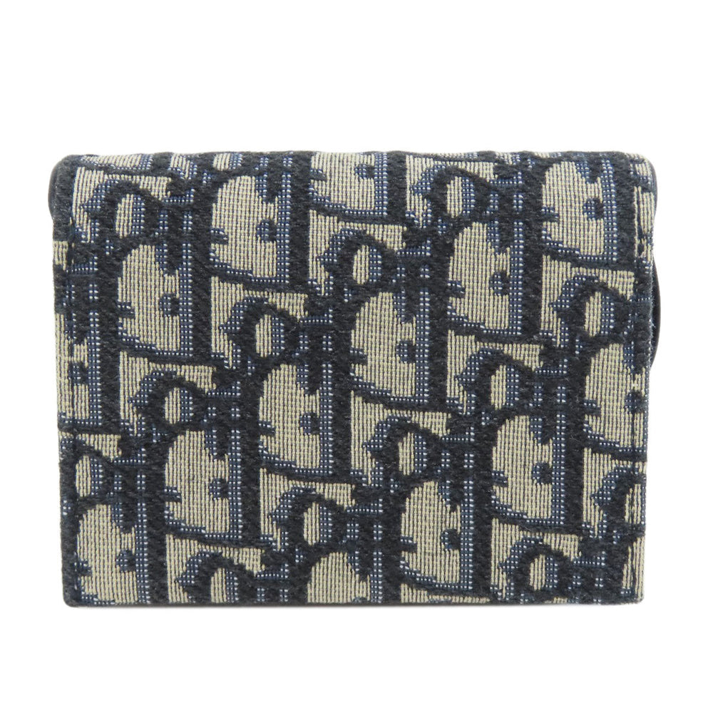 Christian Dior Card Case canvas Navy Saddle Trotter Pattern Women Used Authentic