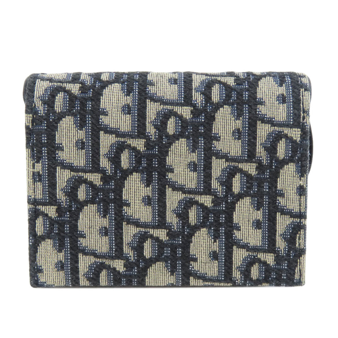 Christian Dior Card Case canvas Navy Saddle Trotter Pattern Women Used Authentic