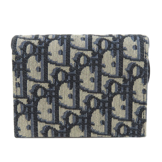 Christian Dior Card Case canvas Navy Saddle Trotter Pattern Women Used Authentic
