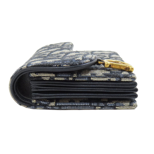 Christian Dior Card Case canvas Navy Saddle Trotter Pattern Women Used Authentic