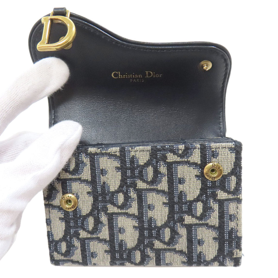Christian Dior Card Case canvas Navy Saddle Trotter Pattern Women Used Authentic