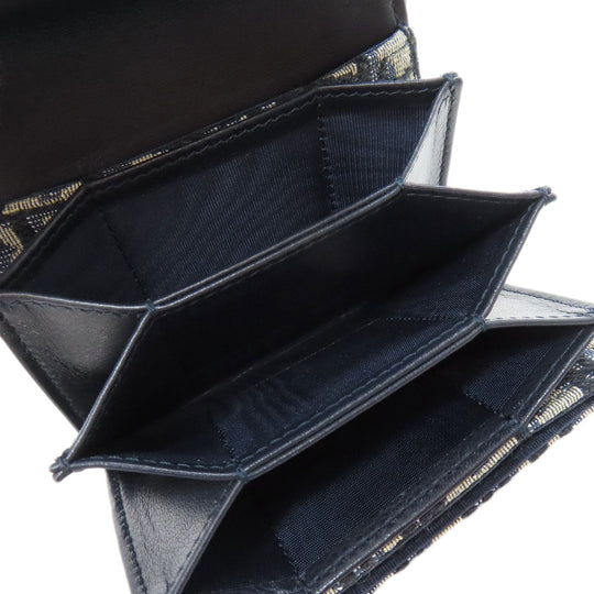 Christian Dior Card Case canvas Navy Saddle Trotter Pattern Women Used Authentic