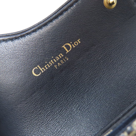 Christian Dior Card Case canvas Navy Saddle Trotter Pattern Women Used Authentic