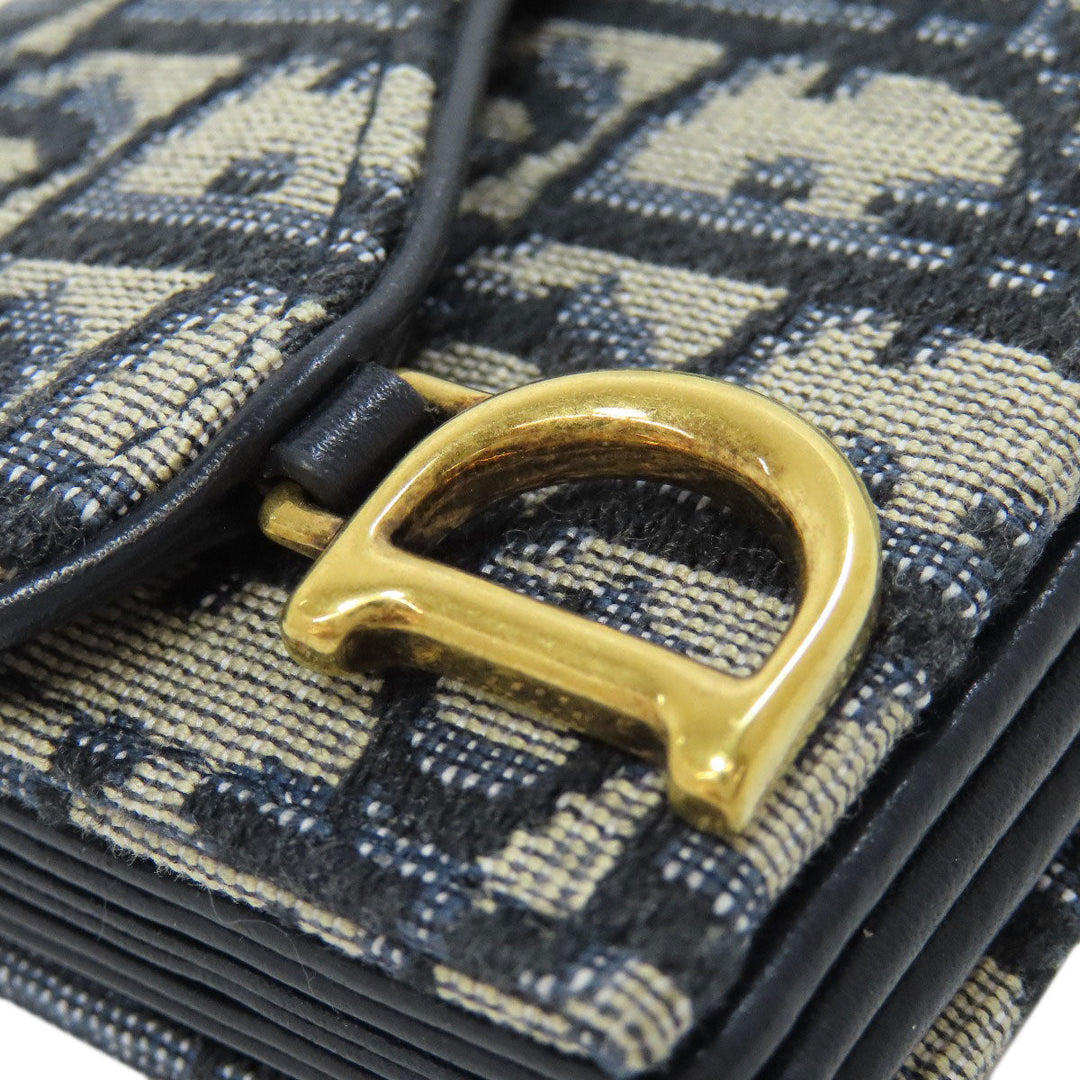 Christian Dior Card Case canvas Navy Saddle Trotter Pattern Women Used Authentic